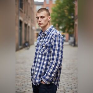 Lee Blue and White Plaid Shirt